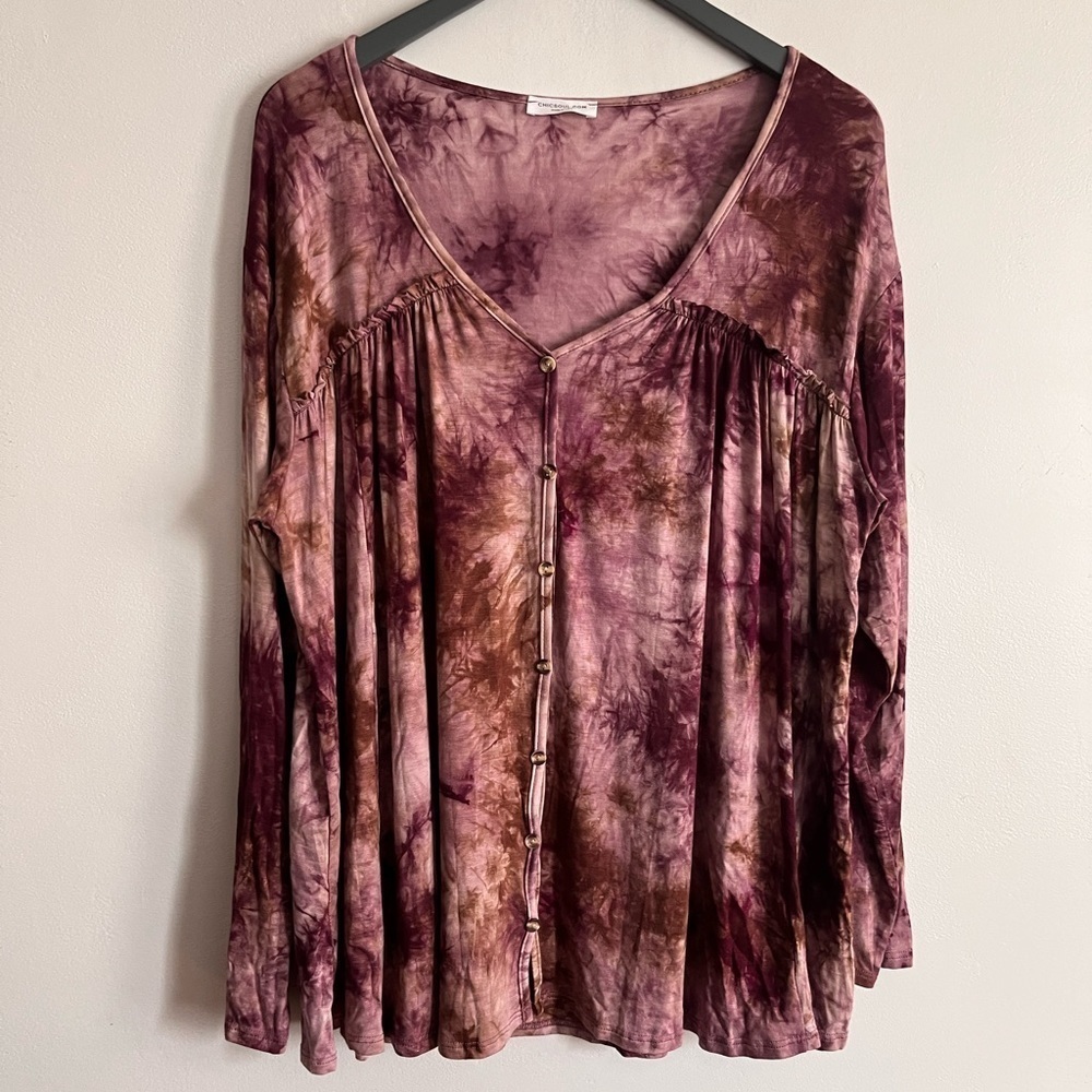 ChicSoul Tie Dye Boho Button Down Long Sleeve Top